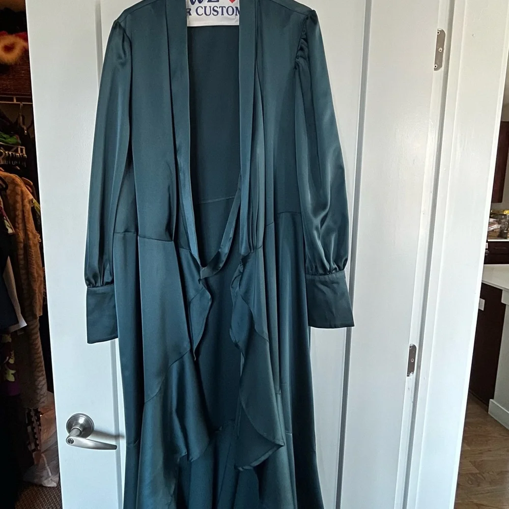 Eloquii Teal Long Sleeve Wrap Dress with pearl buttons - Picture 10 of 10